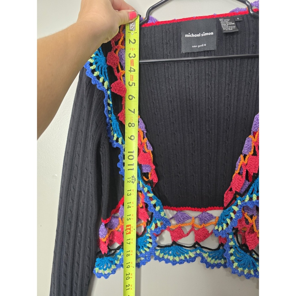 Vintage Michael Simon Rainbow Crochet Open Cardigan Y2K Rare - Picture 7 of 8